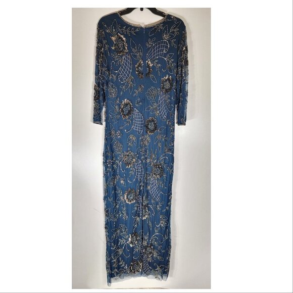 Pisarro Nights Beaded Evening Gown, Teal Blue, Womens Size 18 - Picture 3 of 6